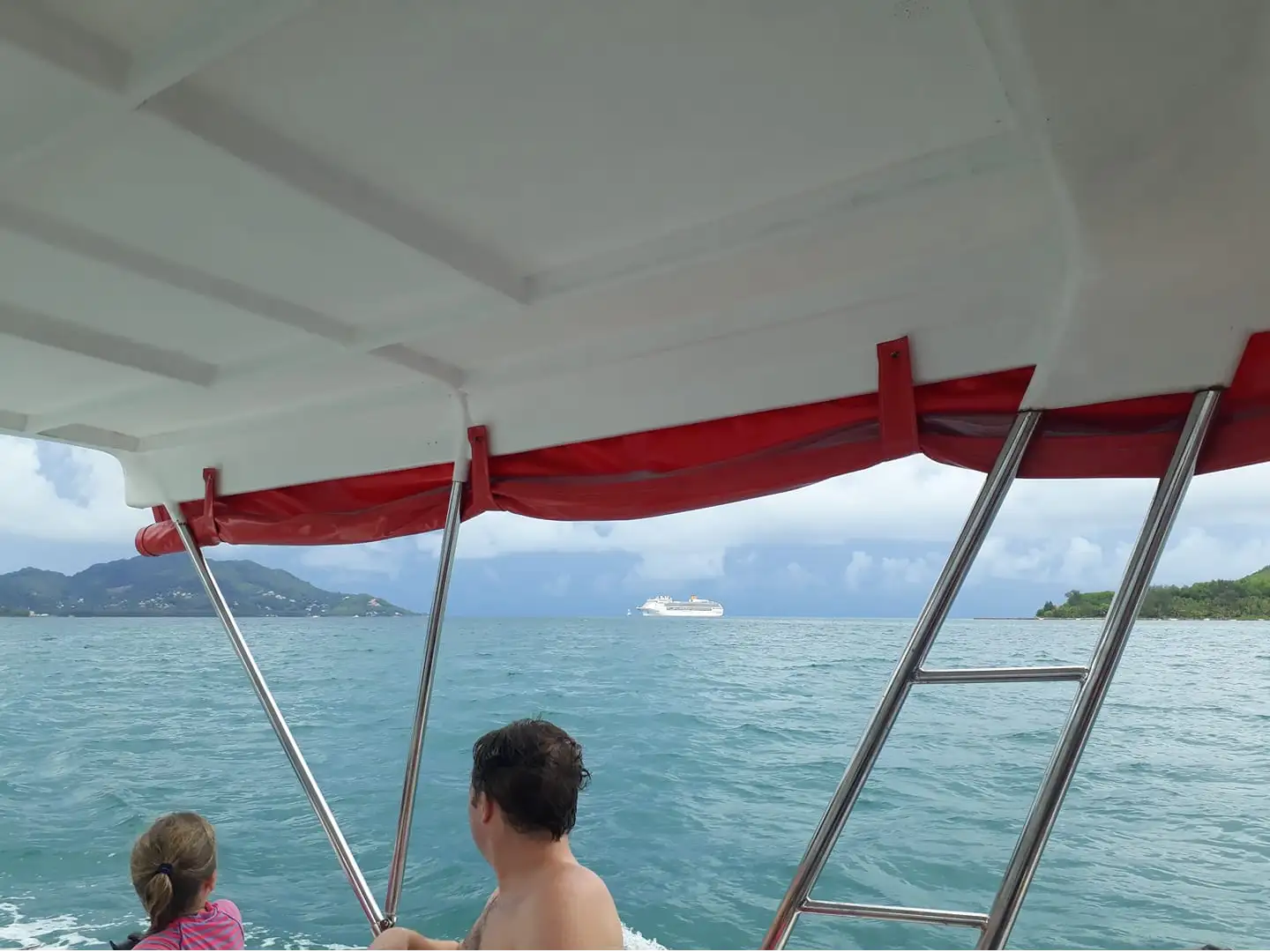 View from inside the original Dolphin Nemo boat across Seychelles waters